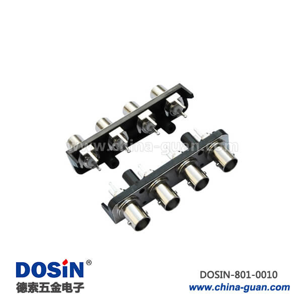 801-0010 bnc 母頭直式四射頻同軸黑色塑膠外殼50歐PCB板端連接器