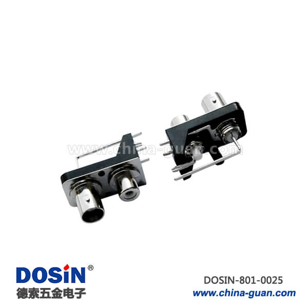 801-0025 板端連接器射頻同軸彎式鋅合金PCB安裝黑色塑膠外殼BNC母頭