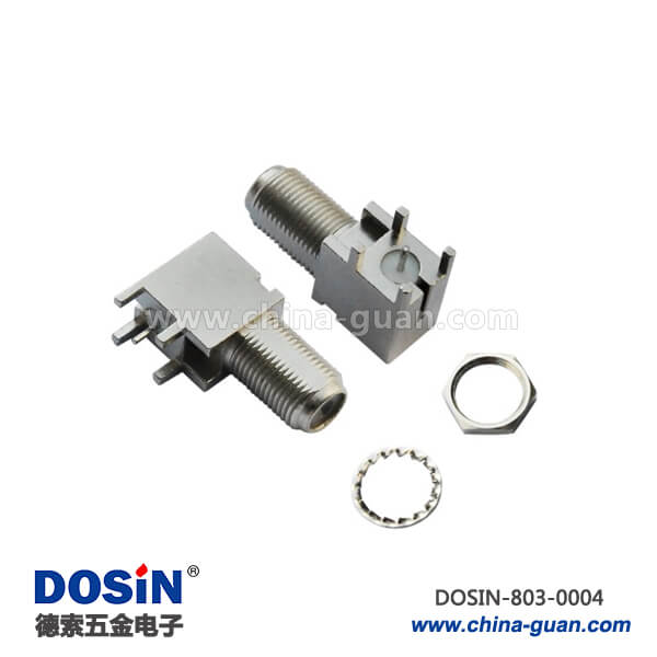 803-0004 pcb 連接RF射頻同軸F頭鋅合金彎式母頭穿墻連接器