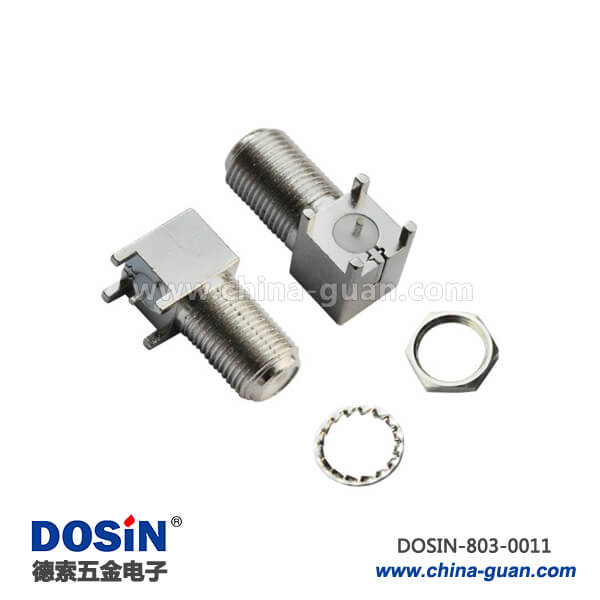 803-0011 f頭連接器方形5引針母頭彎式射頻同軸穿墻PCB板