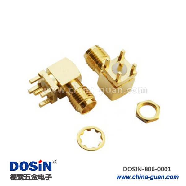 sma 連接器射頻同軸 母頭彎式4角插板焊接穿墻PCB板