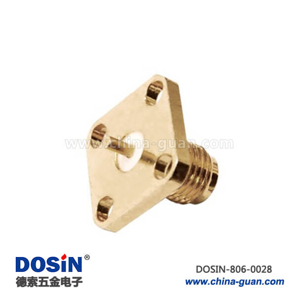 深圳同軸連接器直式母頭4孔方形法蘭盤焊接面板安裝sma 深圳同軸連接器直式母頭4孔方形法蘭盤焊接面板安裝sma