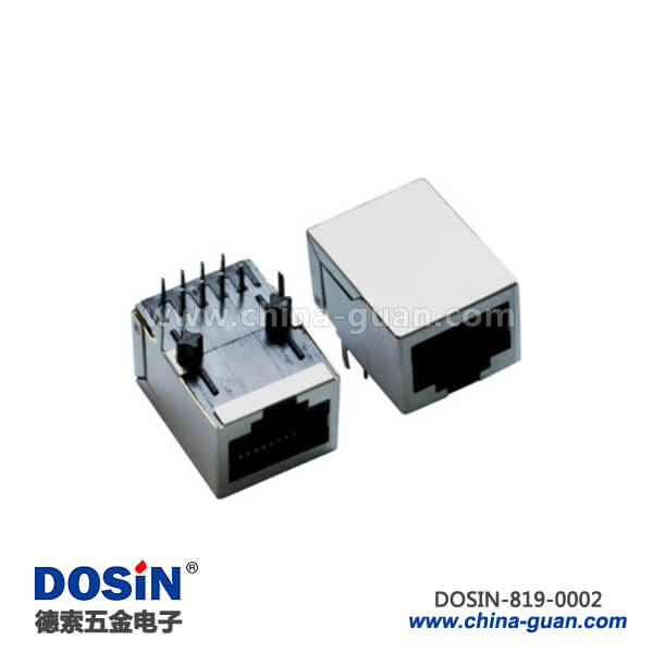 819-0002 90度超薄型RJ45連接器母座帶屏蔽