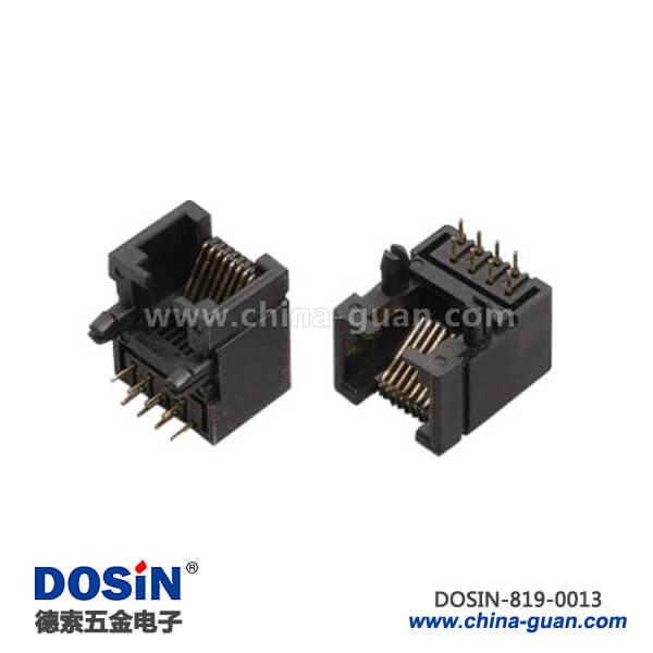 90度插件RJ45網絡接口8P8C非屏蔽全塑開口朝下帶定位柱