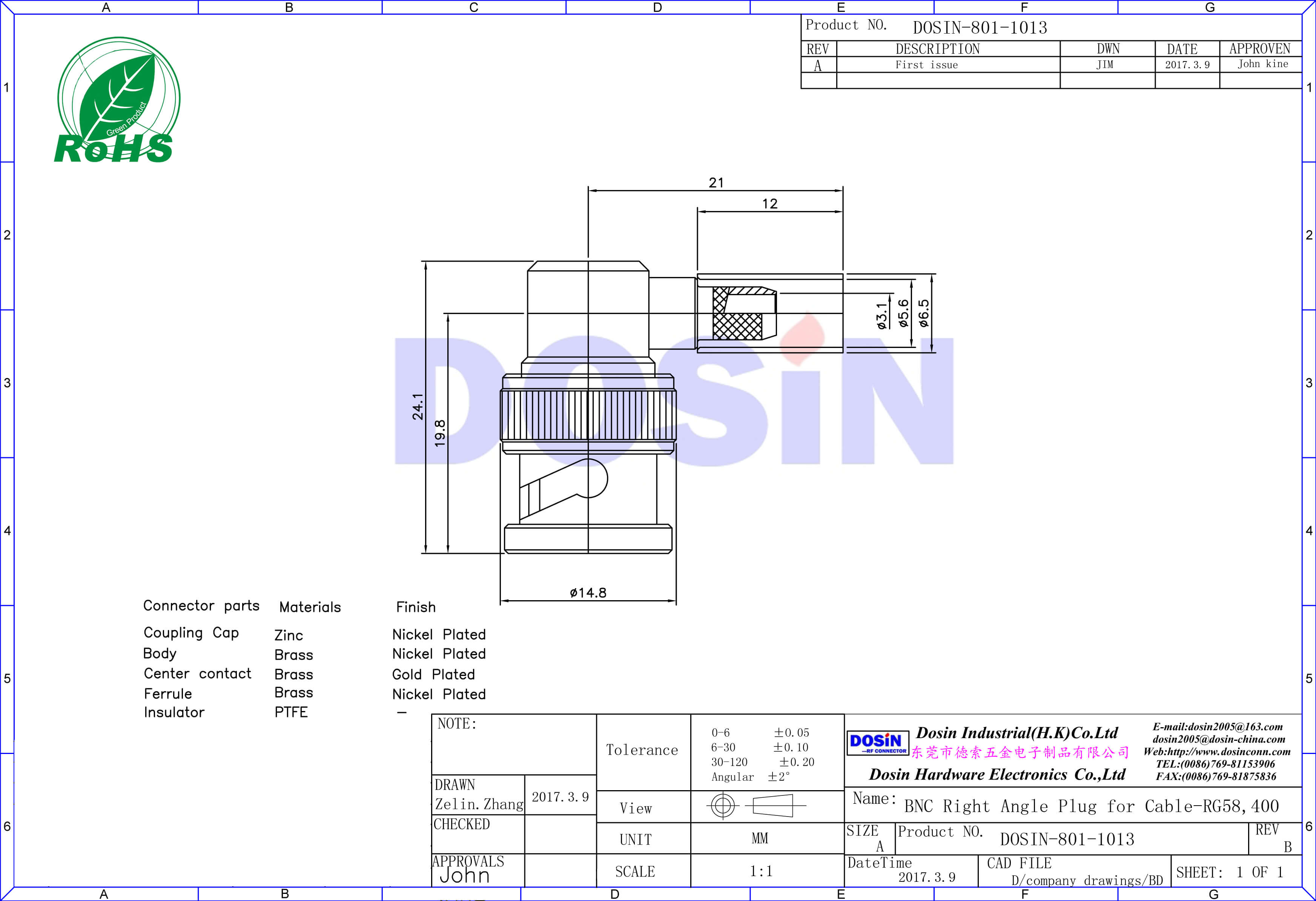 BNC彎式射頻同軸線纜連接器公頭50歐姆