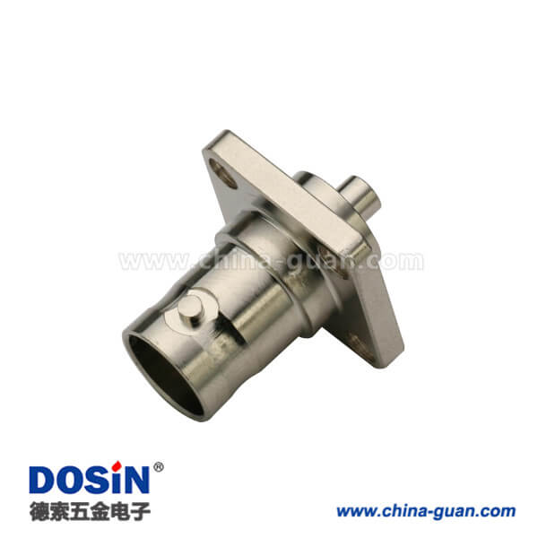 DOSIN-801-1015 BNC4孔方形法蘭直式母頭鍍鋅防水同軸線纜連接器