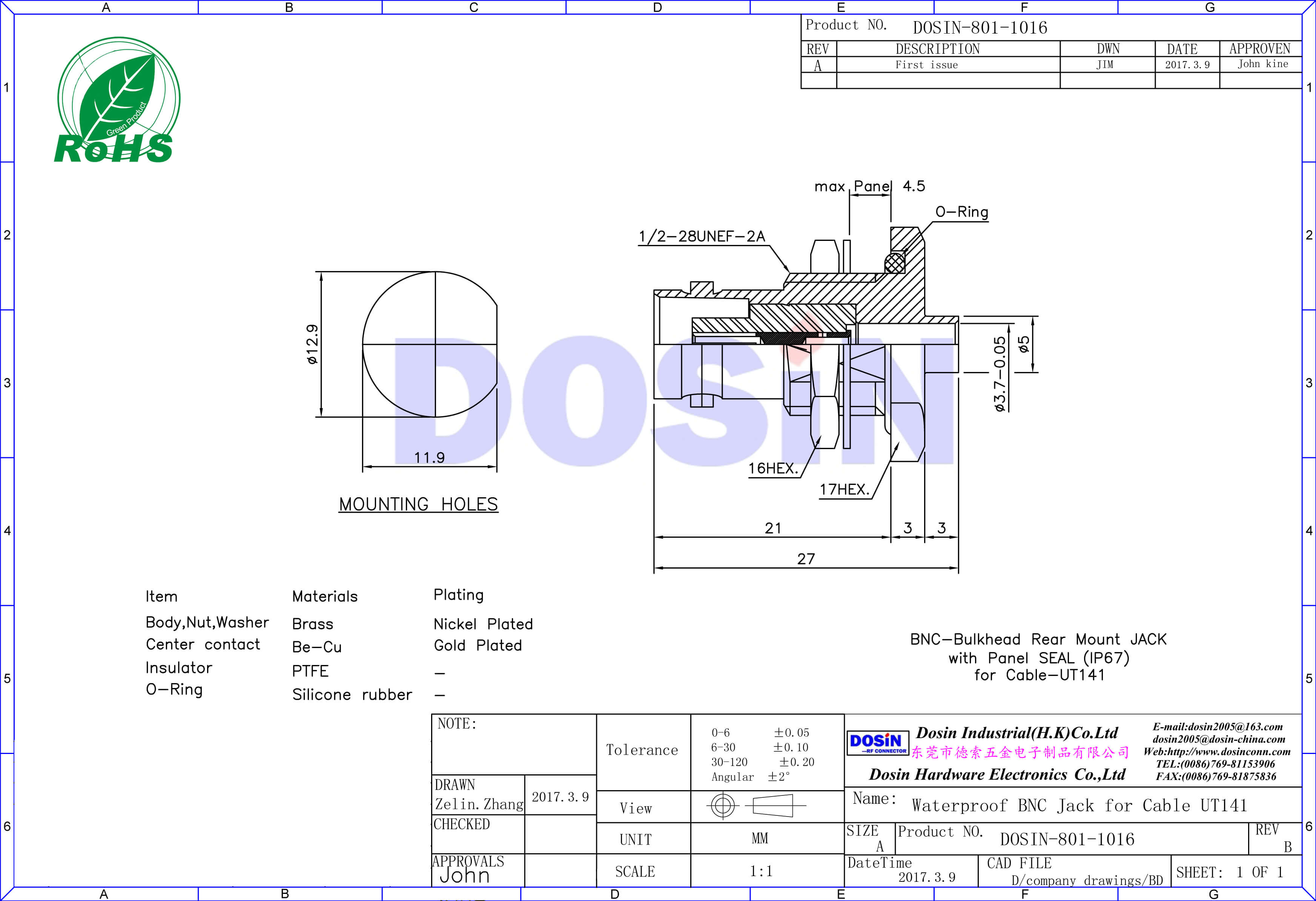 BNC母頭防水直式射頻線纜同軸連接器