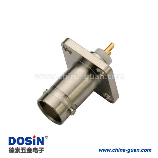DOSIN-801-1022 BNC4孔方形法蘭直式射頻同軸連接器母頭PCB板端