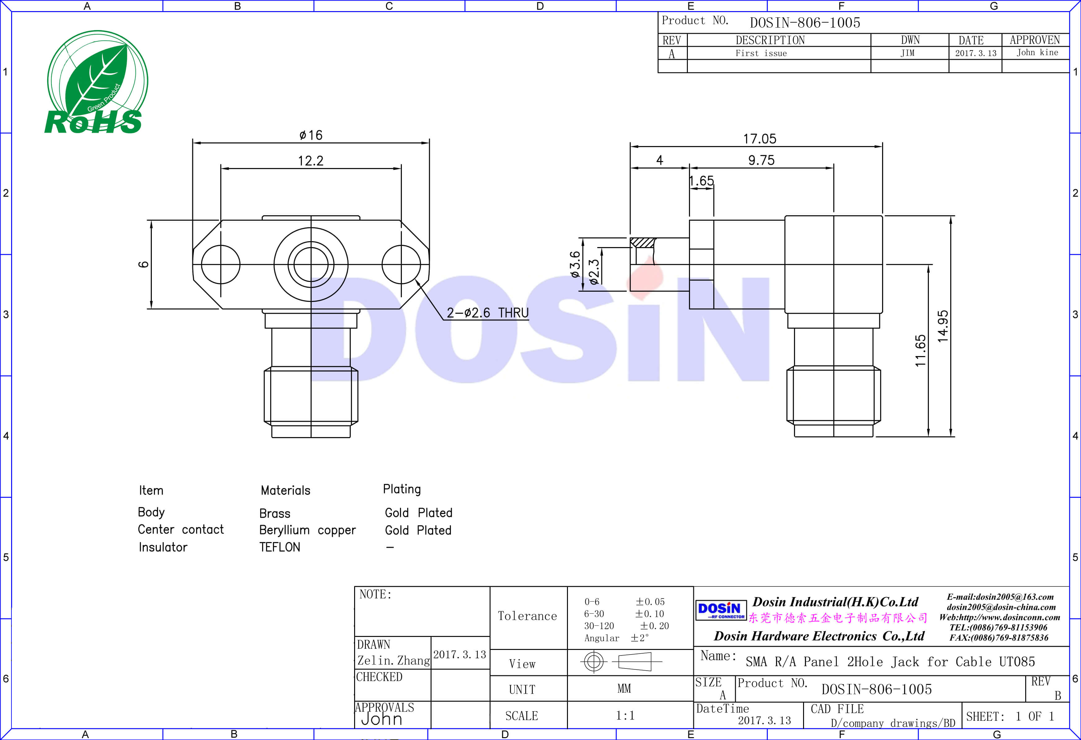 sma彎式2孔法蘭盤母頭面板安裝接線UT085