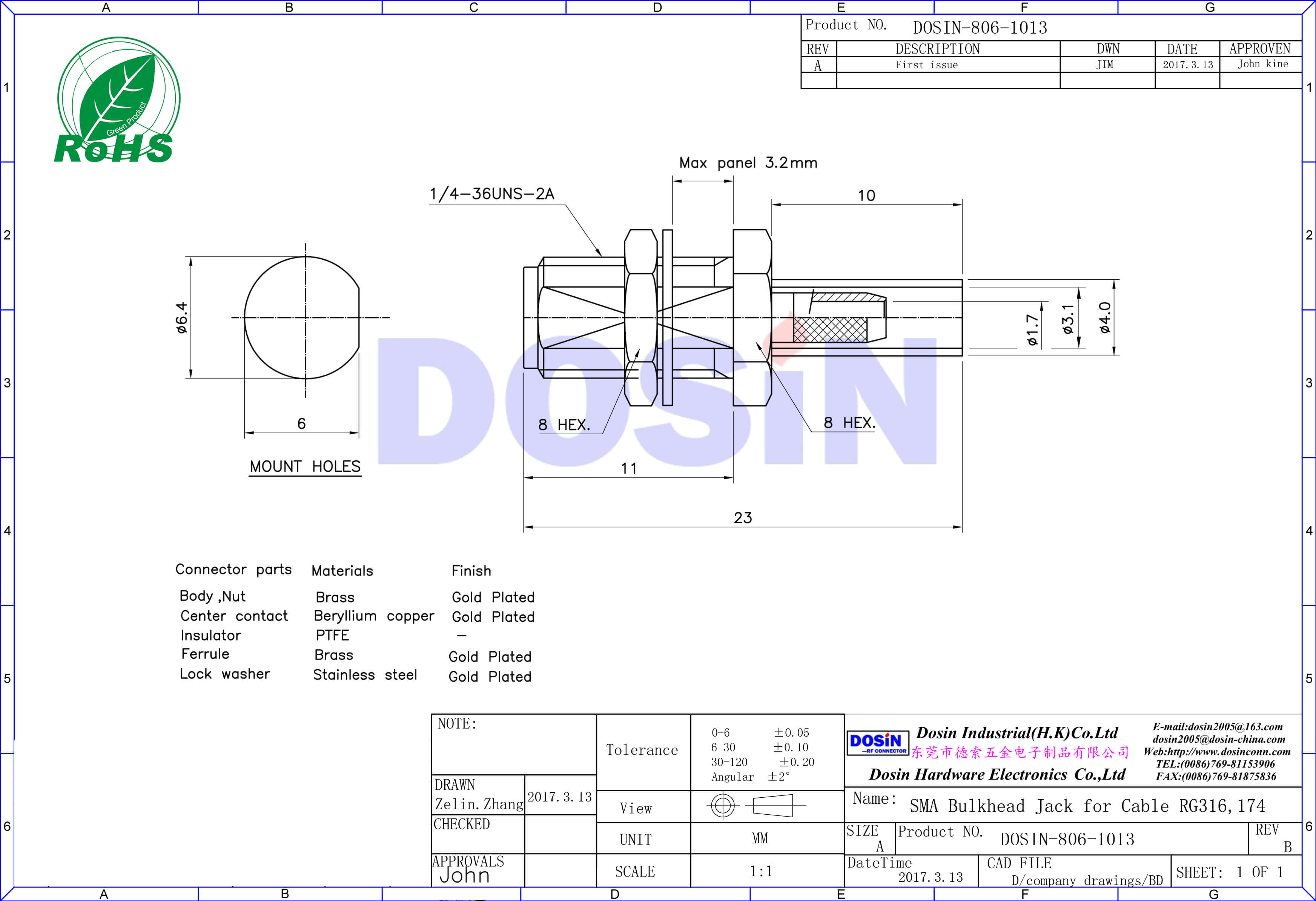 sma接頭射頻同軸電纜直式穿墻母頭接線(xiàn)RG174_316線(xiàn)纜