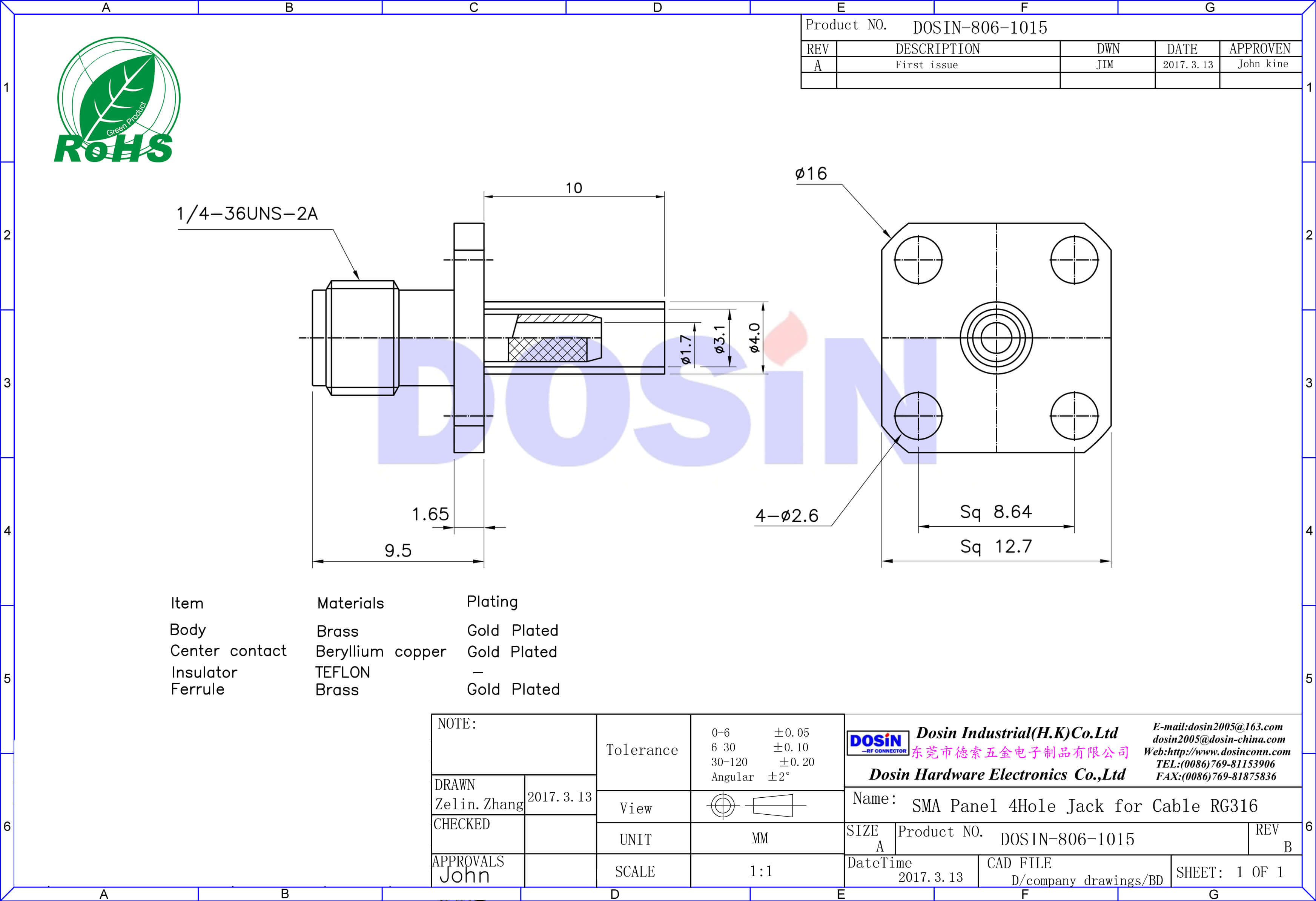 sma4孔法蘭母頭直式同軸電纜連接器