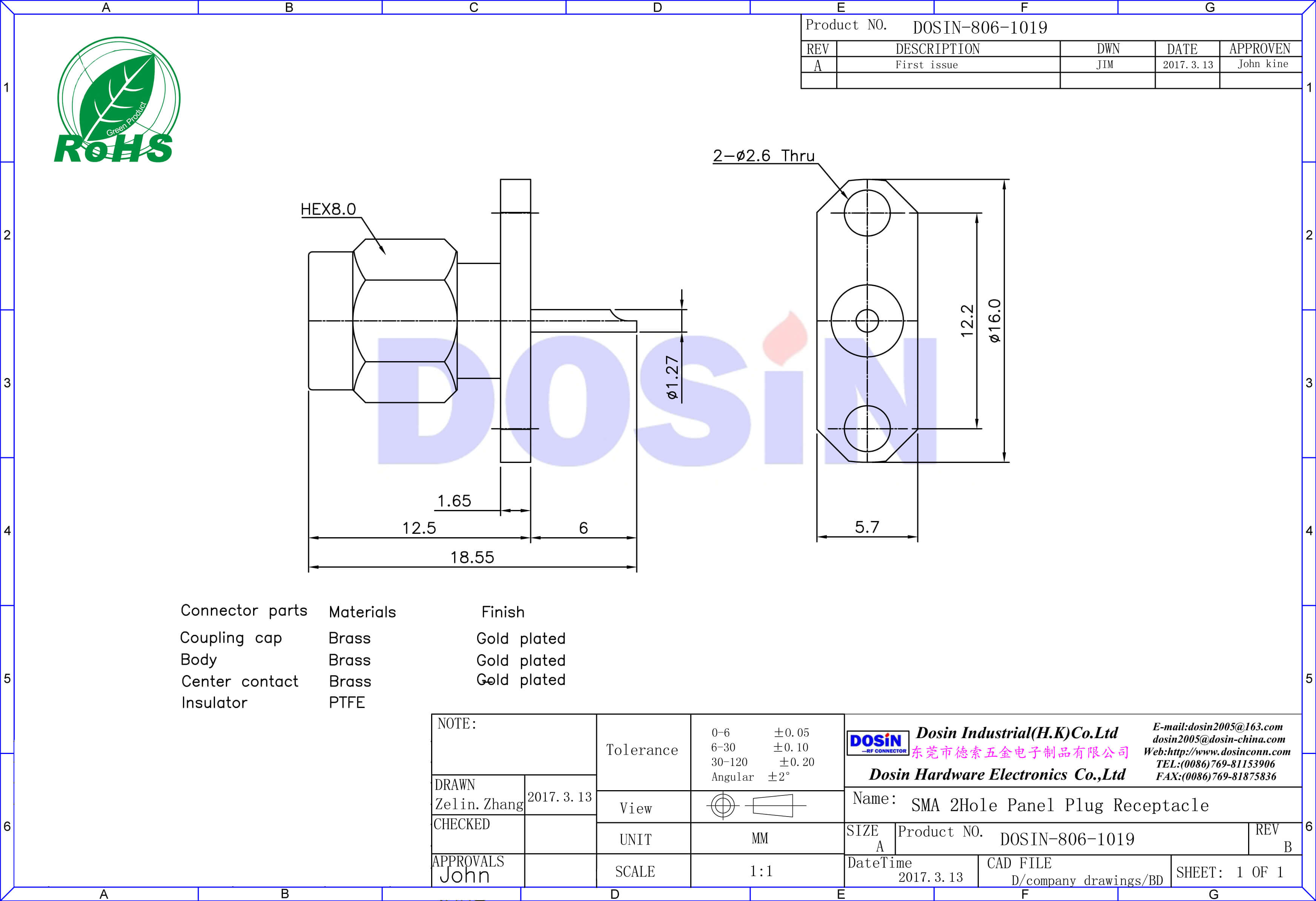 sma連接器,直式,公頭,2孔法蘭,面板安裝