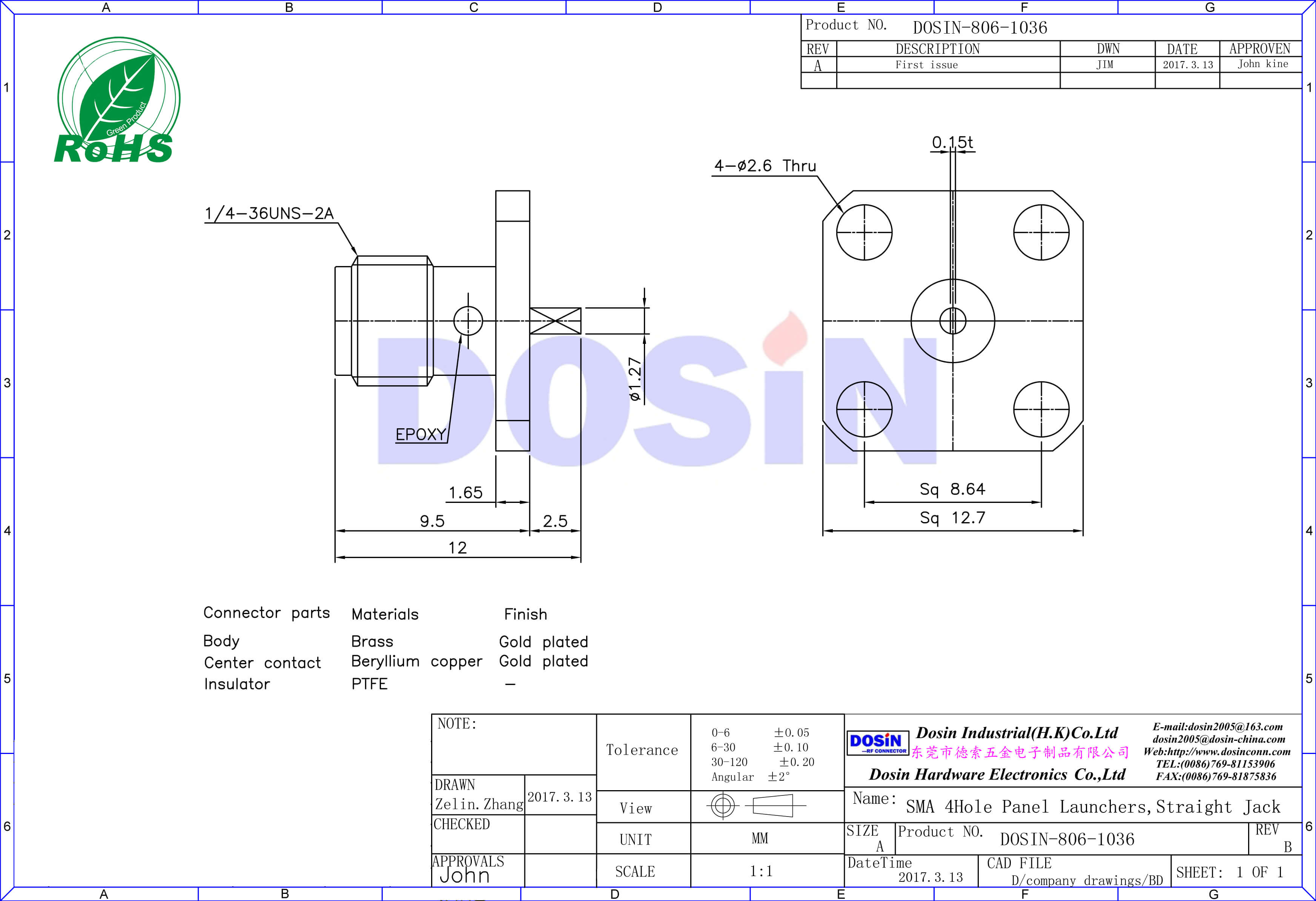 SMA樹脂灌膠法蘭盤4孔直式母頭連接器面板安裝視頻線頭