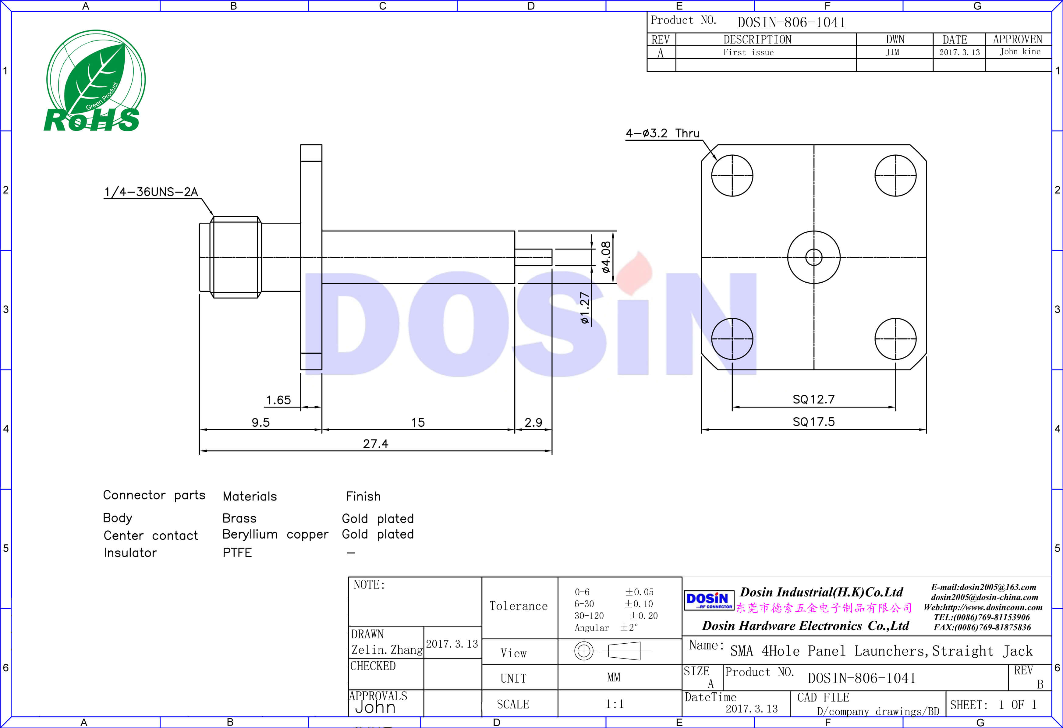 sma法蘭盤4孔直式母頭延長鐵氟龍面板安裝板端計算機視頻線接頭