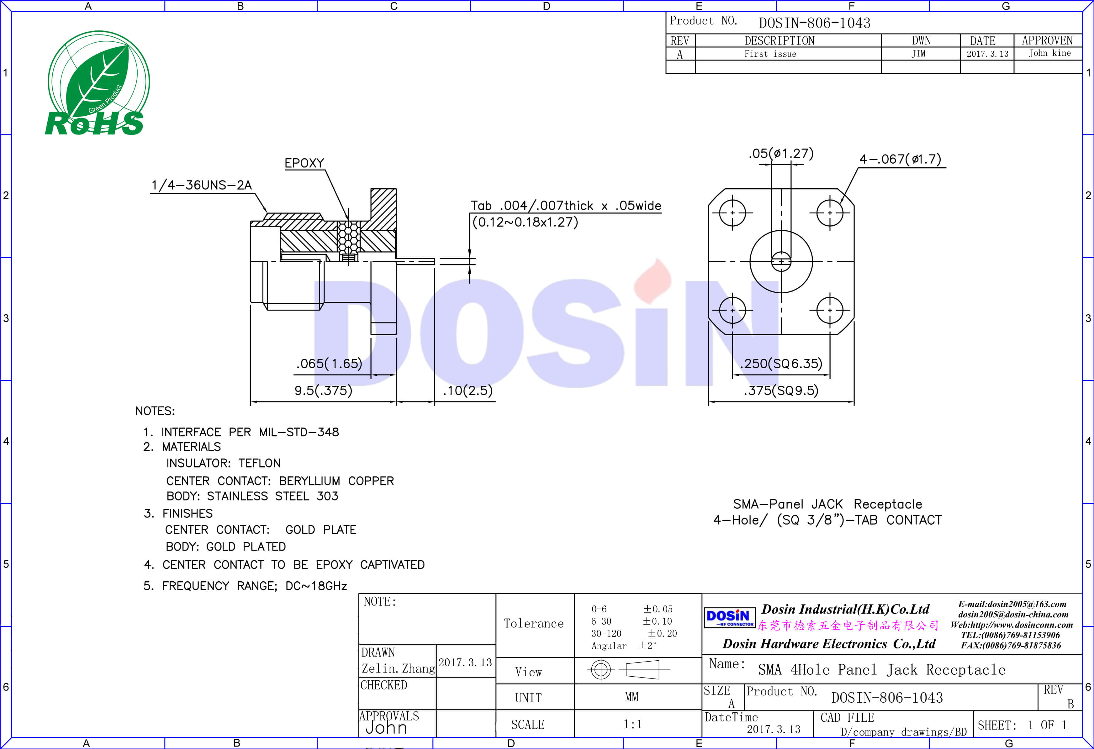 SMA連接器直式母頭4孔法蘭盤樹脂灌膠SMA面板安裝板端同軸音頻