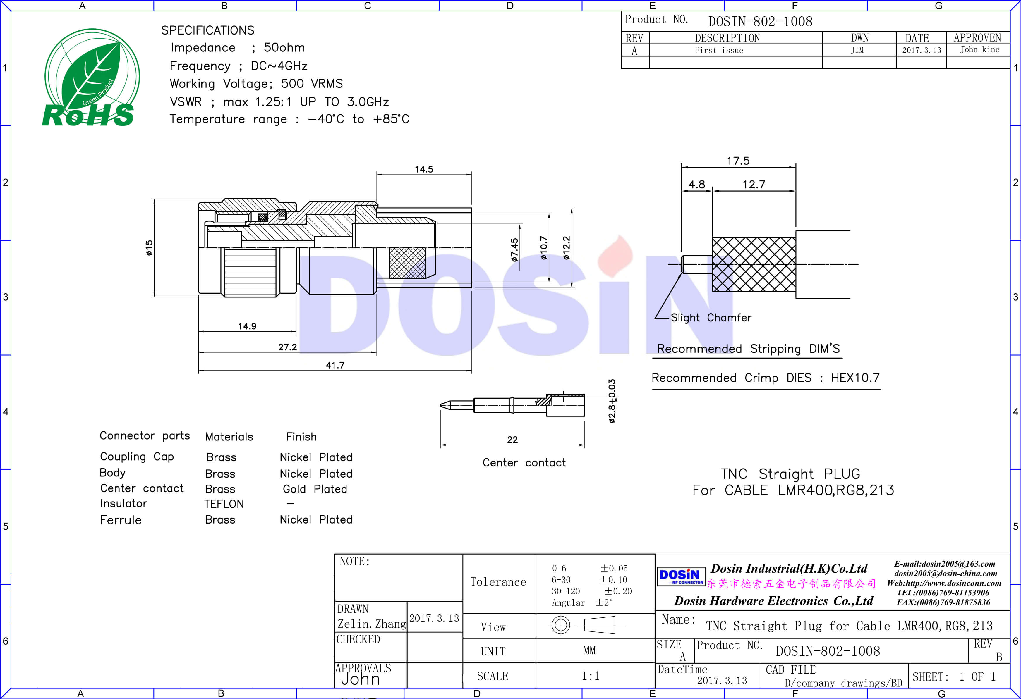 tnc連接器直式壓接公頭同軸線纜接線LMR400,RG8,213