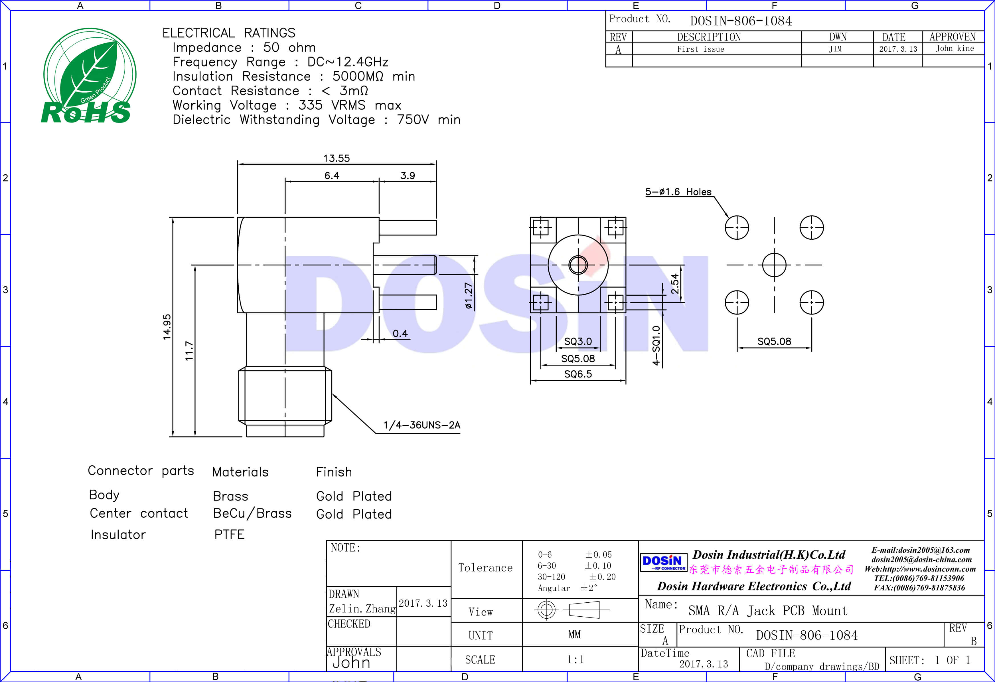 SMA連接器90度母頭接pcb板插座