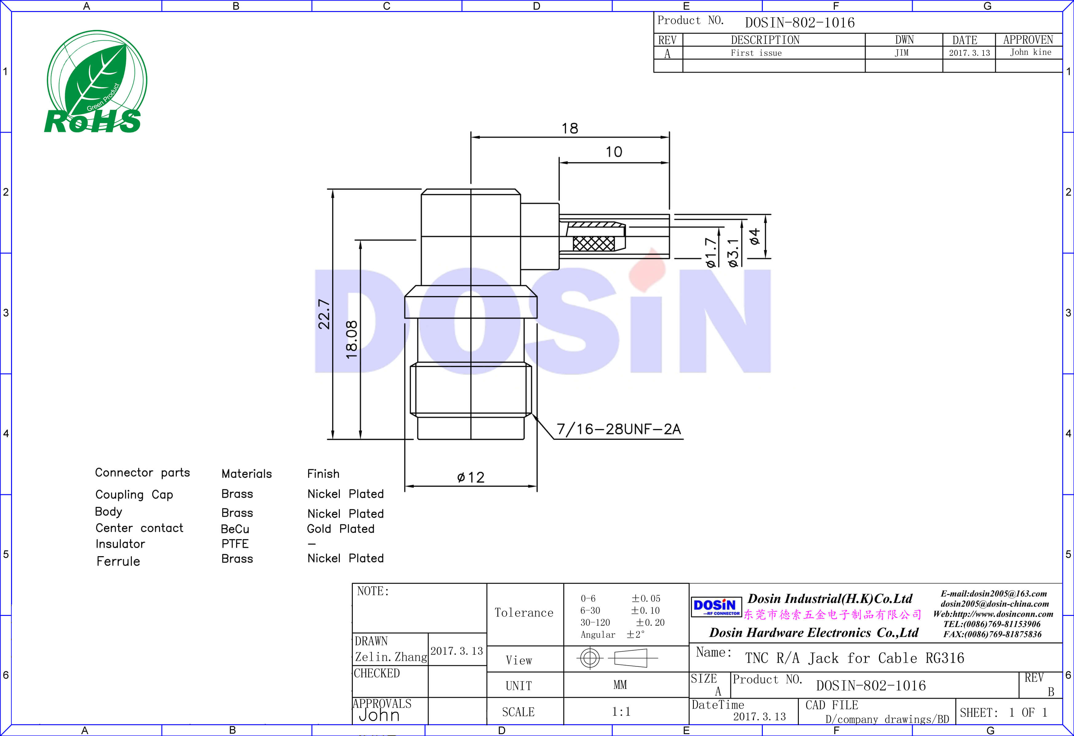 tnc接口母頭彎式壓接同軸線纜rg316
