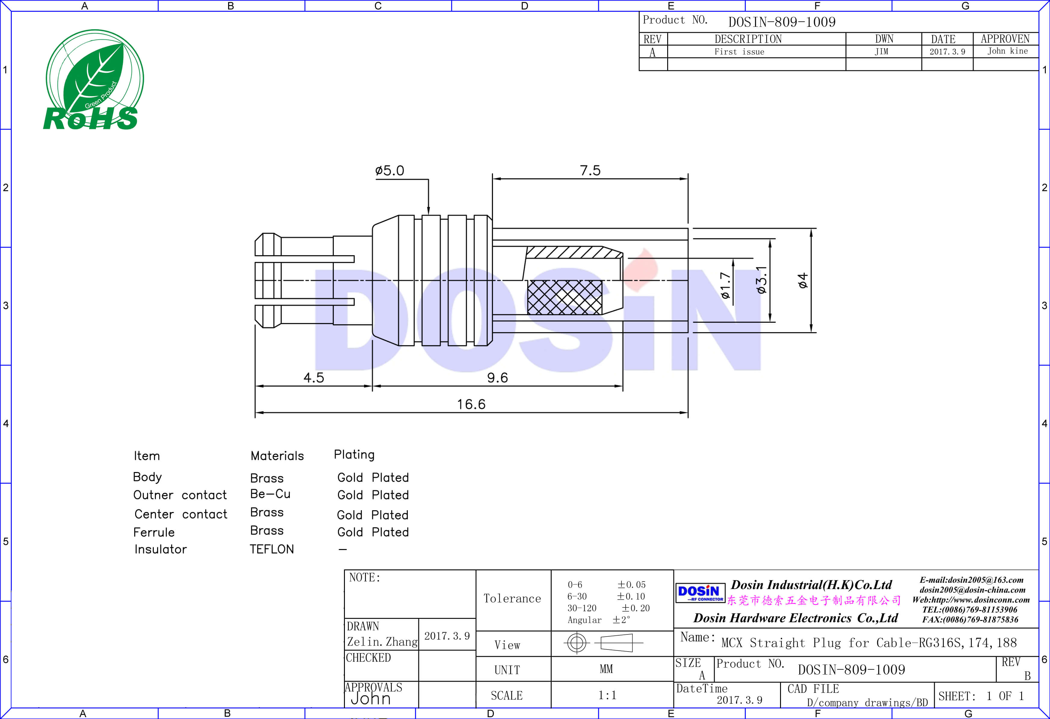 mcx壓接式直式公頭連接器接同軸電纜視頻線RG316S,174,188