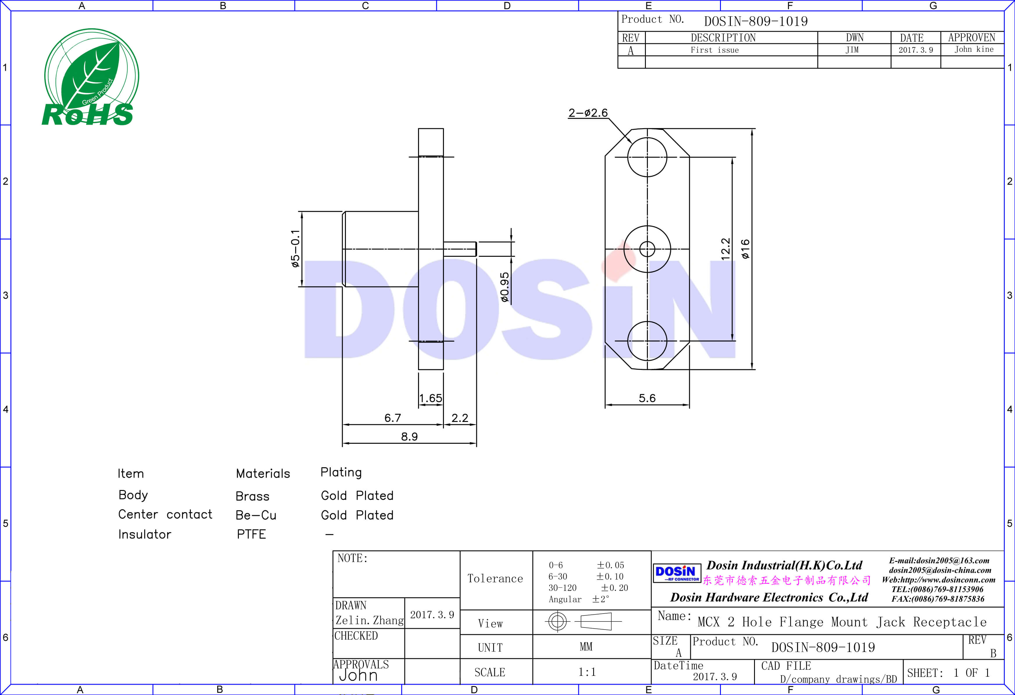 mcx連接器接口母頭法蘭盤2孔面板安裝直式同軸電纜