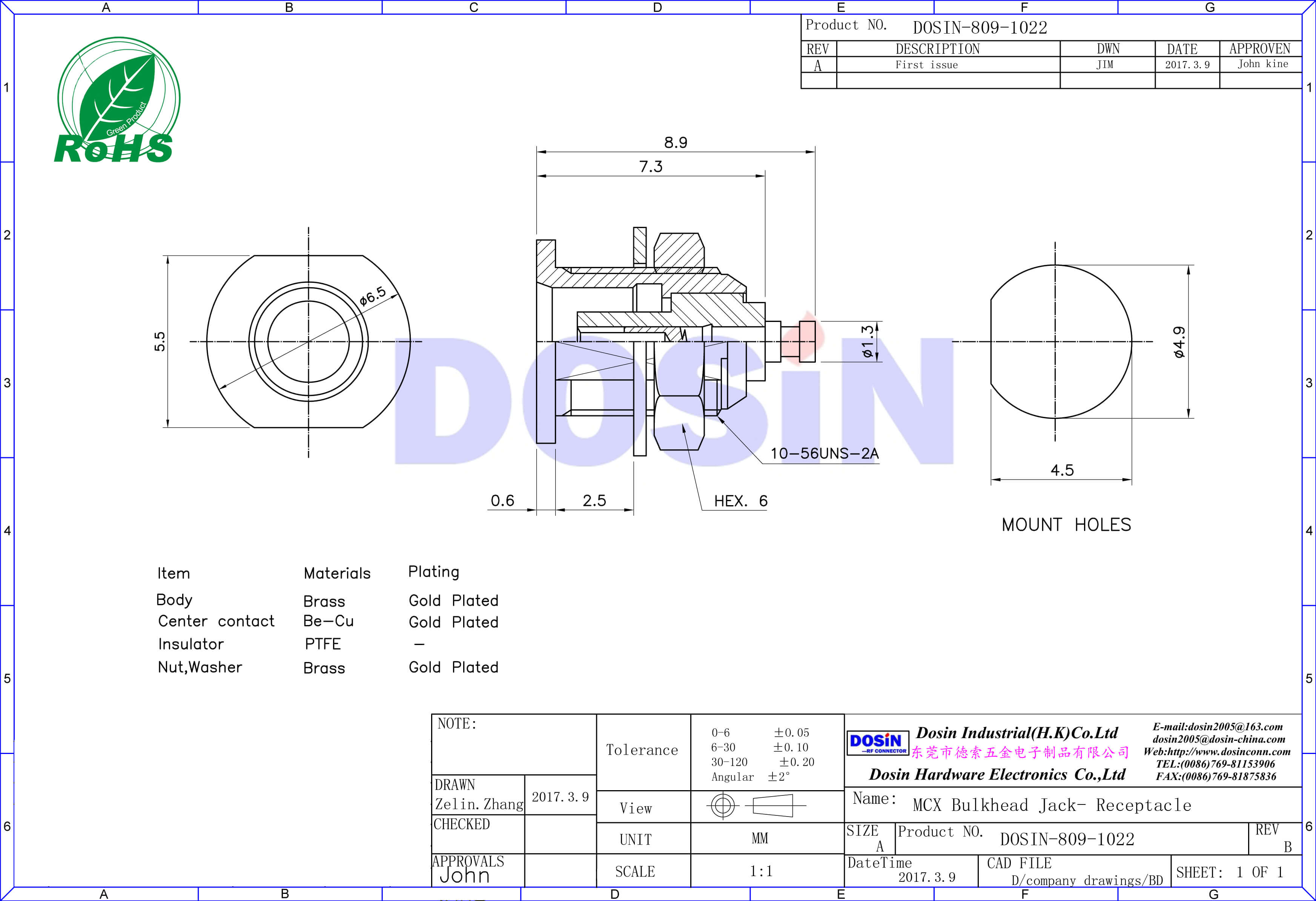 mcx連接器母頭直式穿墻式面板安裝有線電視接頭