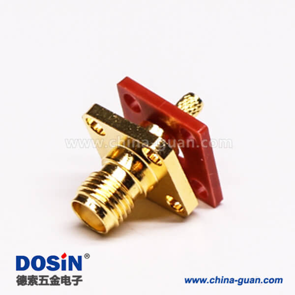 15 SMA四孔法蘭接頭母頭180度直式壓接同軸線纜防水