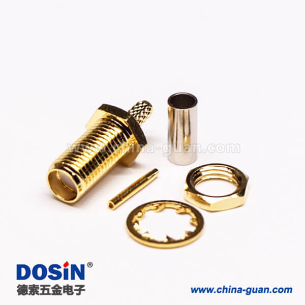 24 穿墻式SMA接頭母頭母針直式穿墻接線壓接