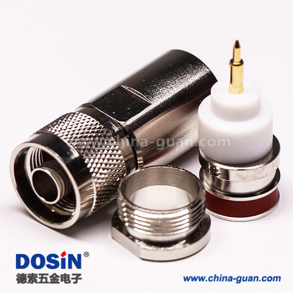 6 同軸N型接頭公頭180度直式螺母鎖緊接線
