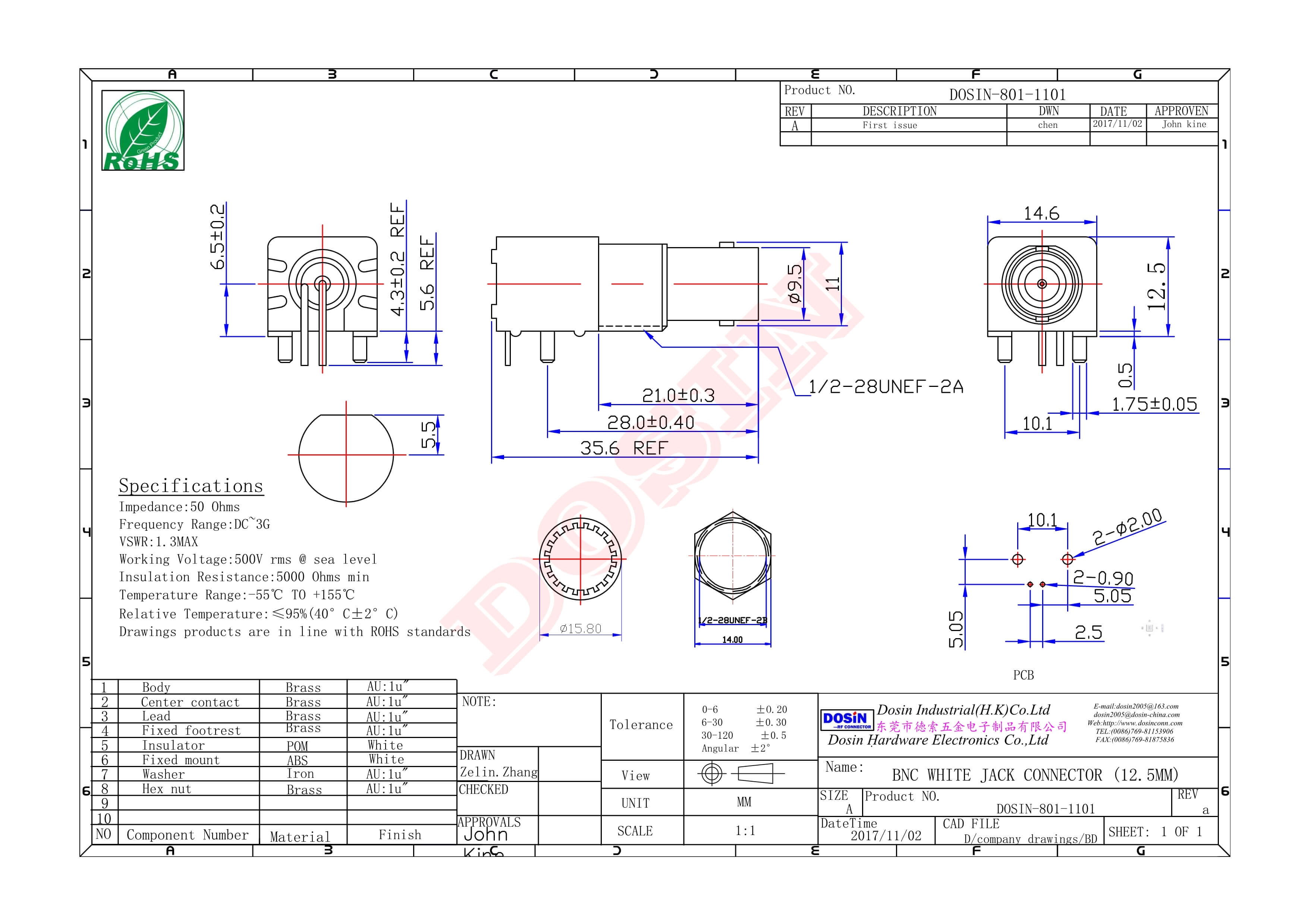 bnc彎頭焊板安裝母頭鍍金黑膠接PCB板