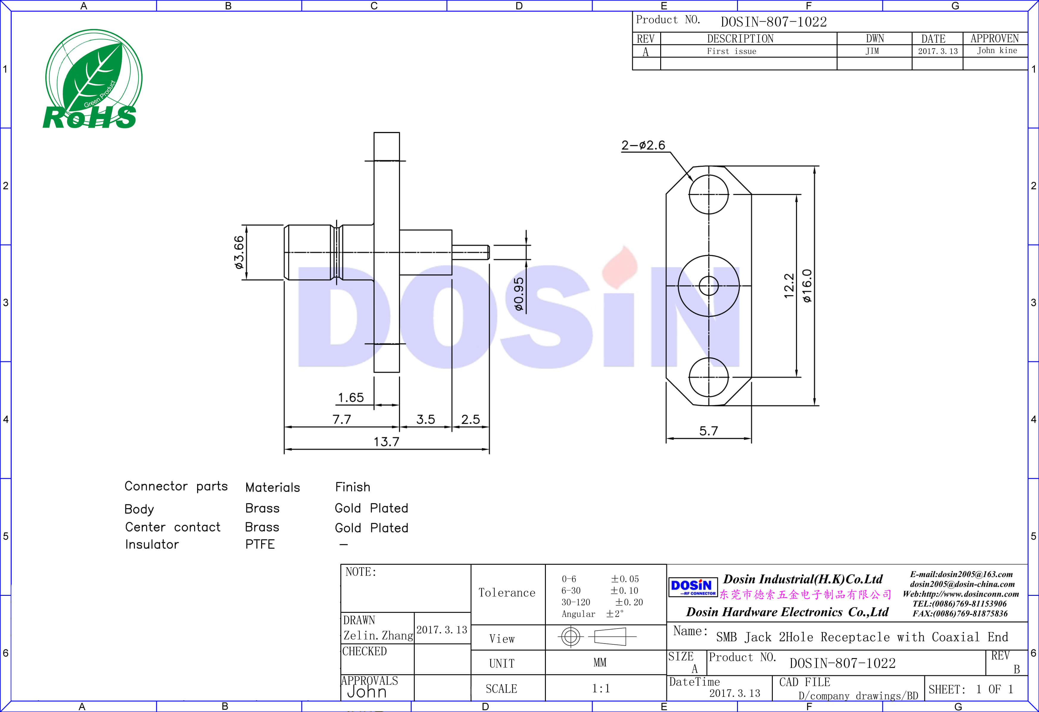 smb兩孔法蘭盤母頭系列射頻同軸連接器