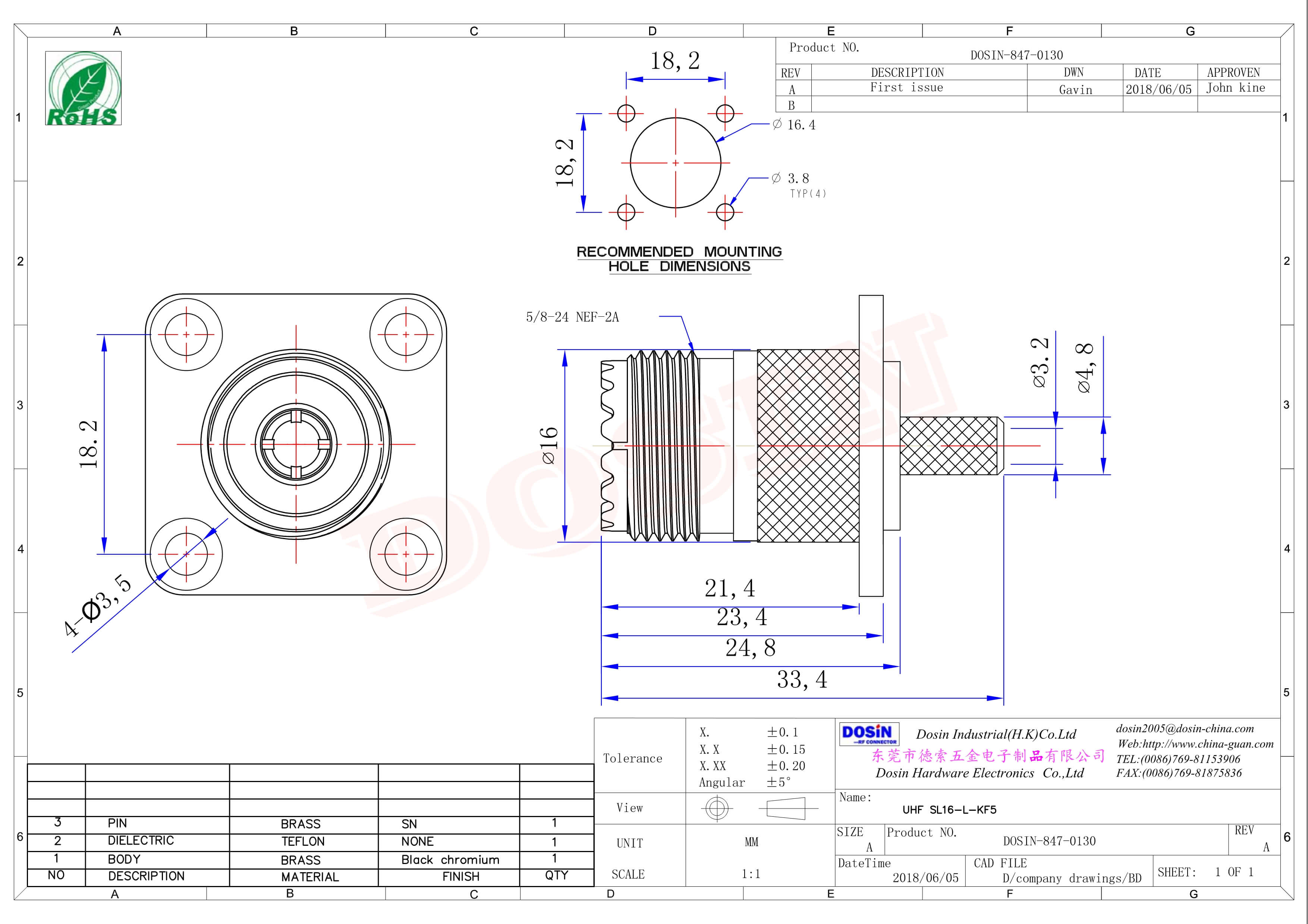 uhf 射頻接頭直式母頭接板帶四孔法蘭