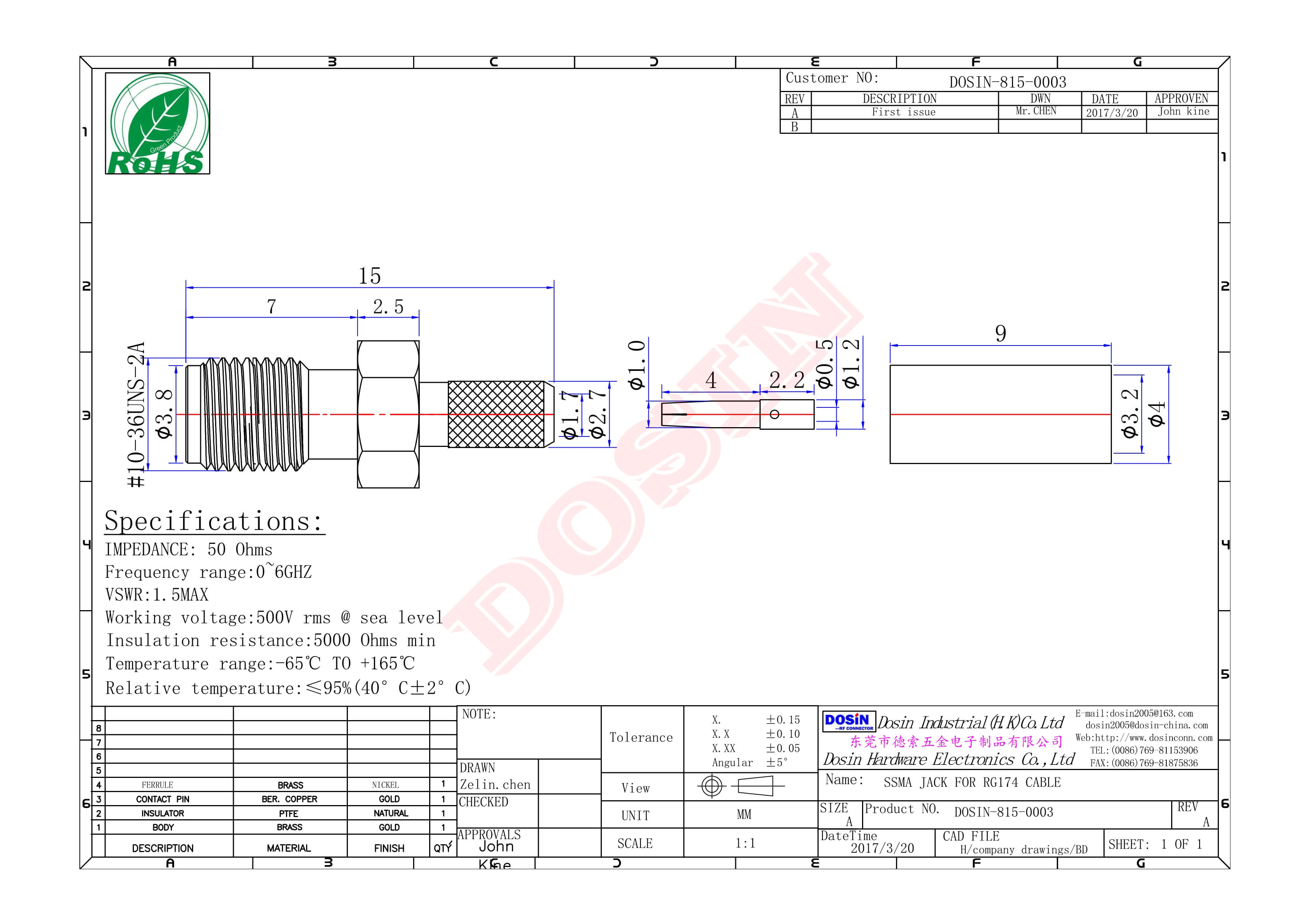 SSMA直頭插座RF連接器螺紋連接接線壓接