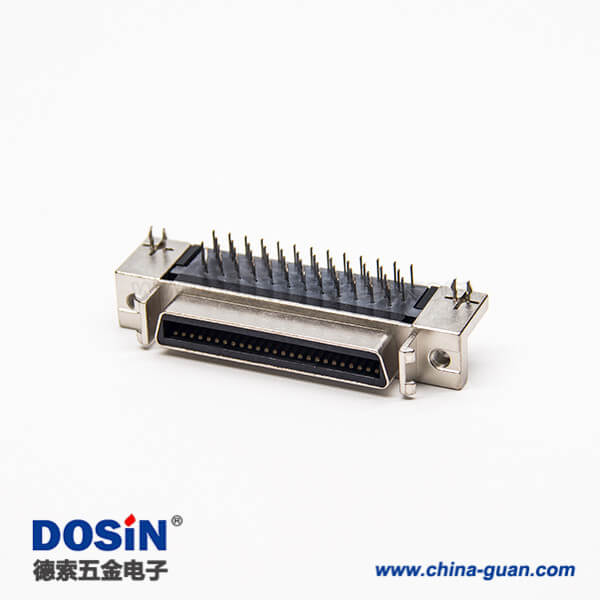 11 SCSI連接器彎式母頭50pin針鉚鎖連接插PCB板帶魚叉腳