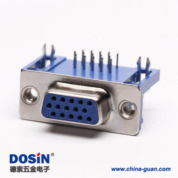 14 db15母頭連接器彎式藍色膠芯焊板鉚鎖不帶螺絲
