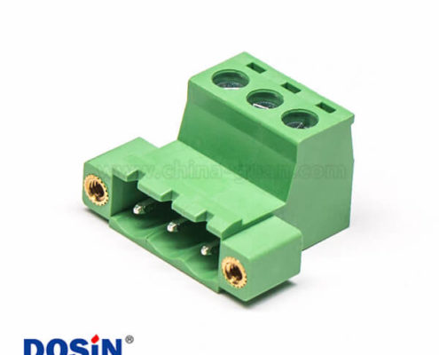 螺釘式插拔式PCB接線端子3芯彎式帶2孔法蘭綠色插拔式端子