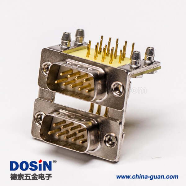 52 D-SUB雙胞胎9公對9公彎式插板穿孔19.05鉚鎖接PCB板