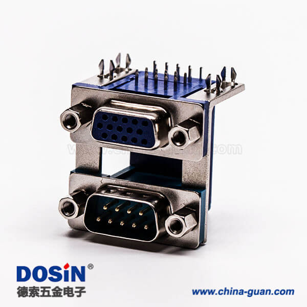 55 db連接器彎頭雙胞胎9公針15母針9.89鉚鎖接PCB板