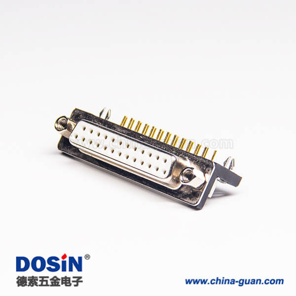 6 25 pin彎式DB連接器母頭白色膠芯鉚連接插PCB板