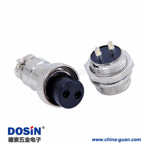 1-1 GX16兩芯航空插頭直式金屬防水連接器