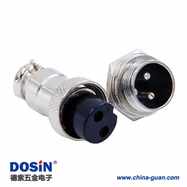 1 GX16兩芯航空插頭直式金屬防水連接器