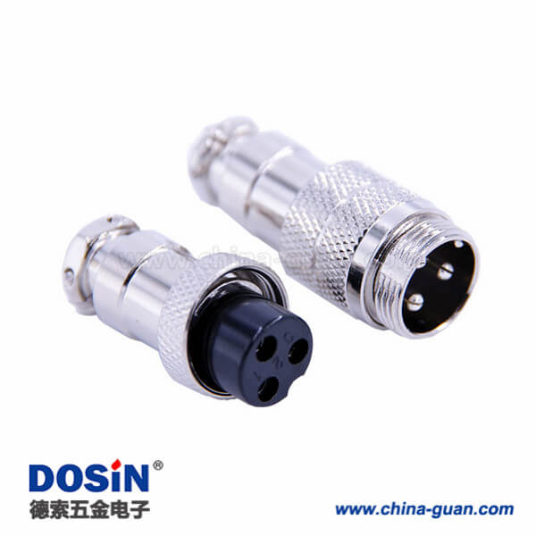 10 GX16 3芯對接航空插頭直式公母頭接線