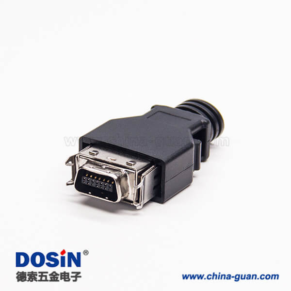 3 14pin公頭SCSI連接器直式公頭按鍵式黑色外殼焊接接線