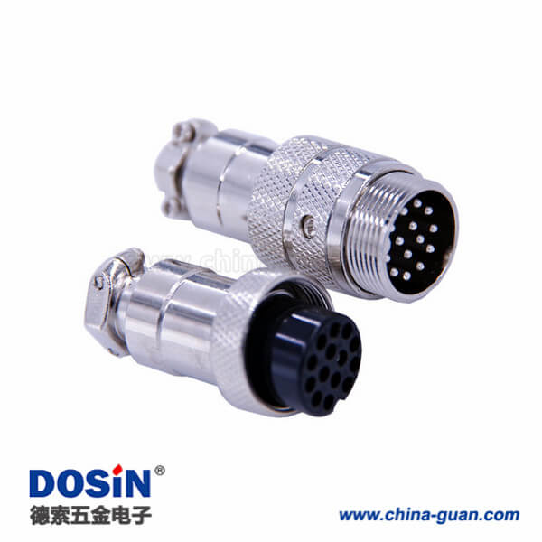 43 14芯圓孔插頭接線GX20航空直式公母對接連接器