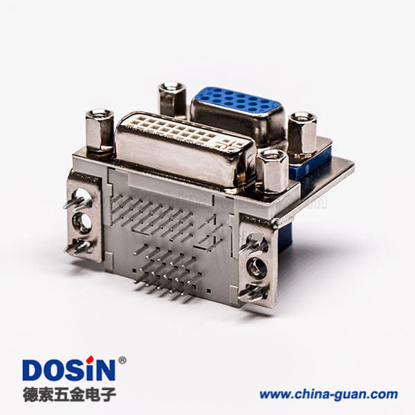 65-2 DVI接口與15針接口雙胞胎藍膠彎式母頭接PCB板連接器