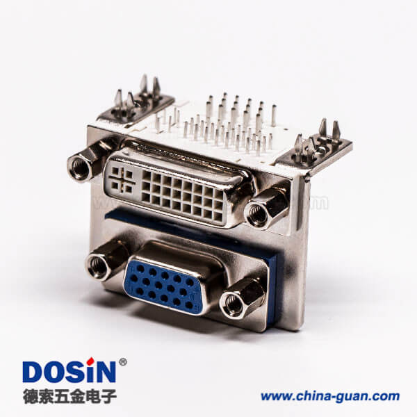 65 DVI接口與15針接口雙胞胎藍膠彎式母頭接PCB板連接器