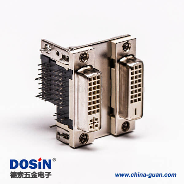 66-2 DVI 24 1與24 5針雙胞胎白膠彎式魚叉腳母頭接PCB板連接器