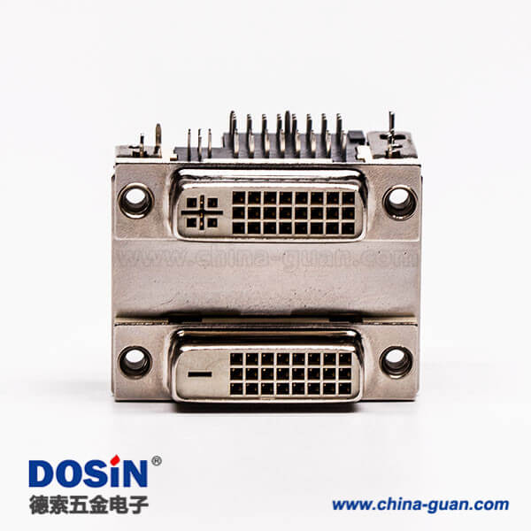 66-3 DVI 24 1與24 5針雙胞胎白膠彎式魚叉腳母頭接PCB板連接器