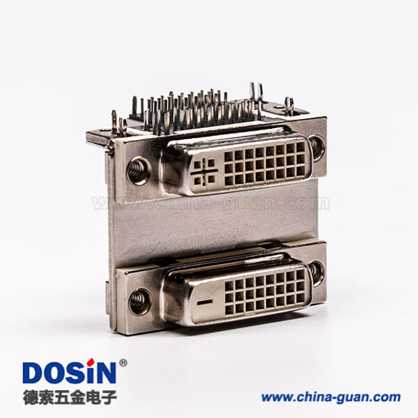 66-4 DVI 24 1與24 5針雙胞胎白膠彎式魚叉腳母頭接PCB板連接器