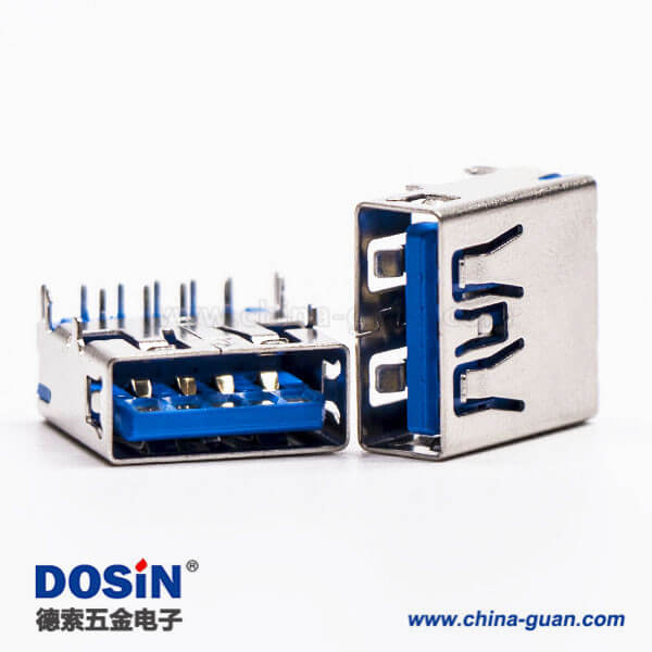usb3.0藍(lán)色接口type a母座彎頭穿孔插板帶魚叉腳
