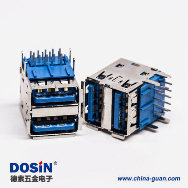 usb3.0雙排母座type a彎頭藍色膠芯插板